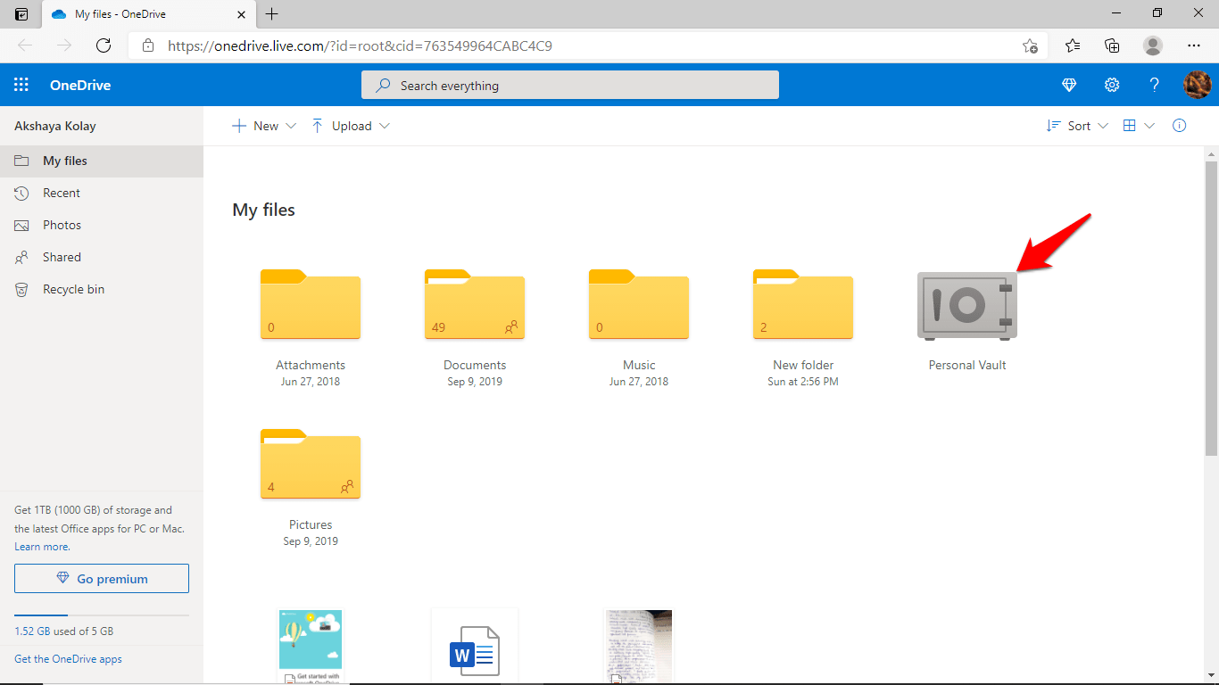 onedrive for business vault