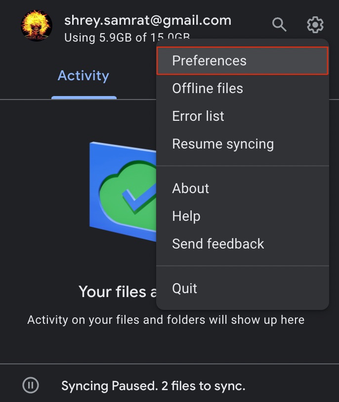 Preferences Drive for Desktop