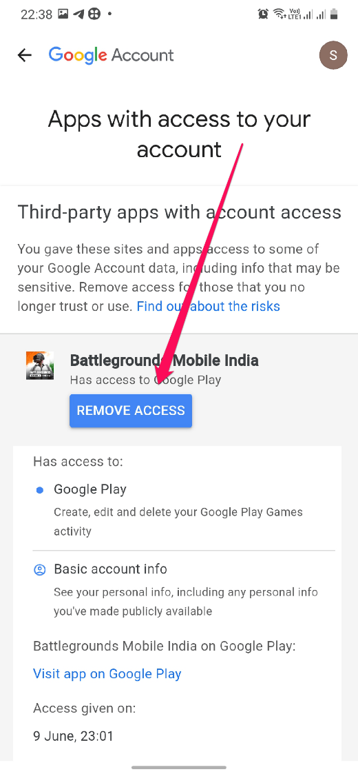 Remove Access Google Account