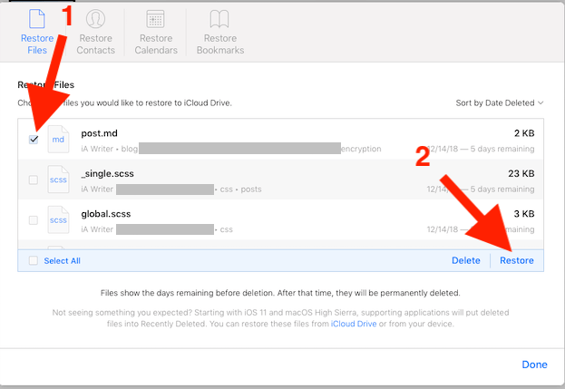 Restore files from iCloud Settings