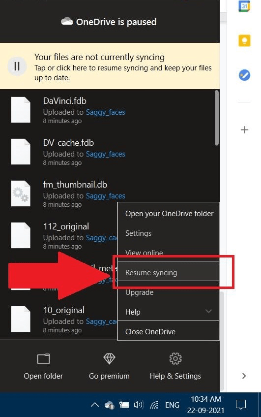 Resume Syncing OneDrive