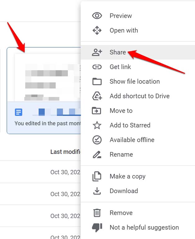 Right Click and Share File on Drive