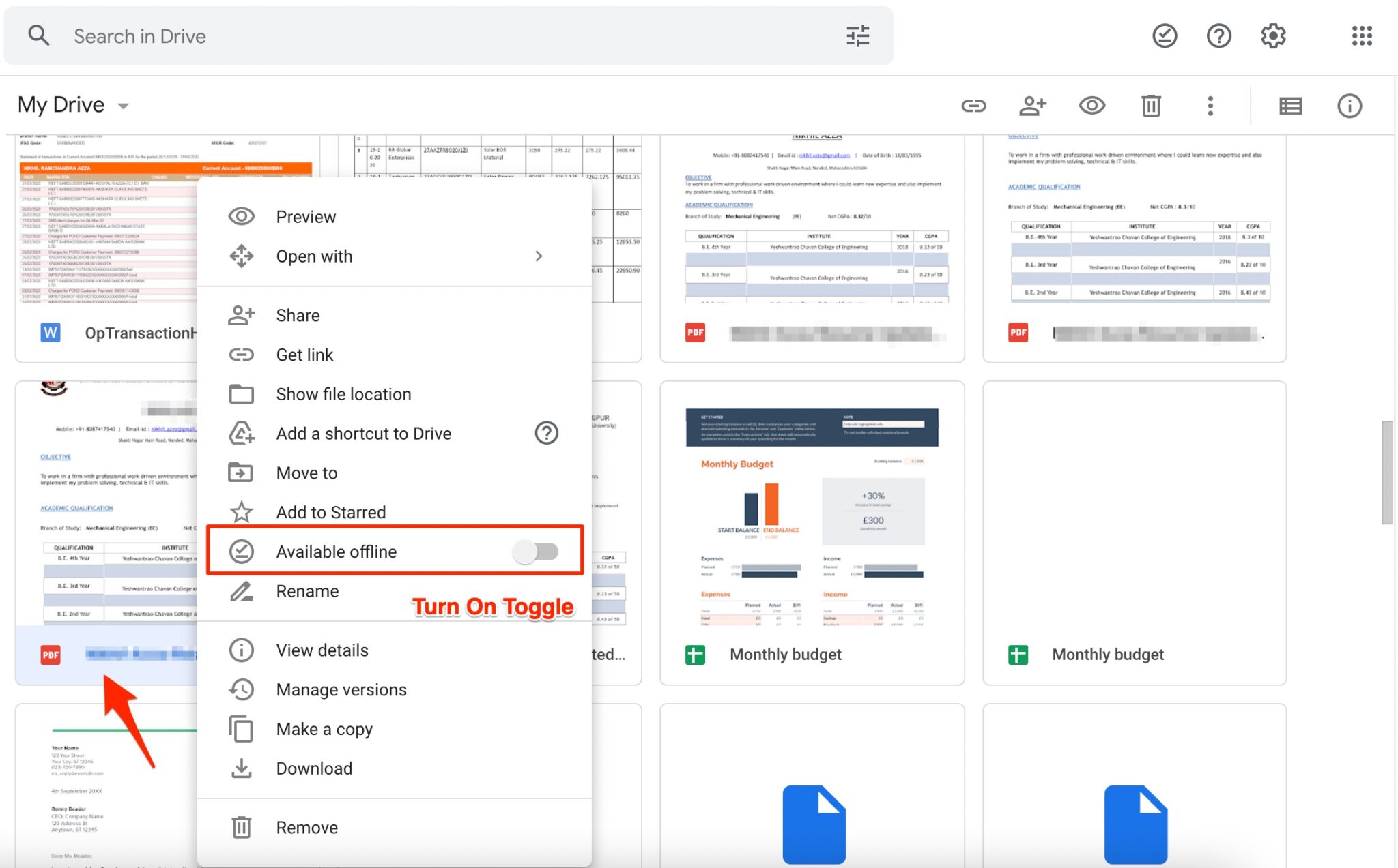 Google drive available offline option missing fixed 