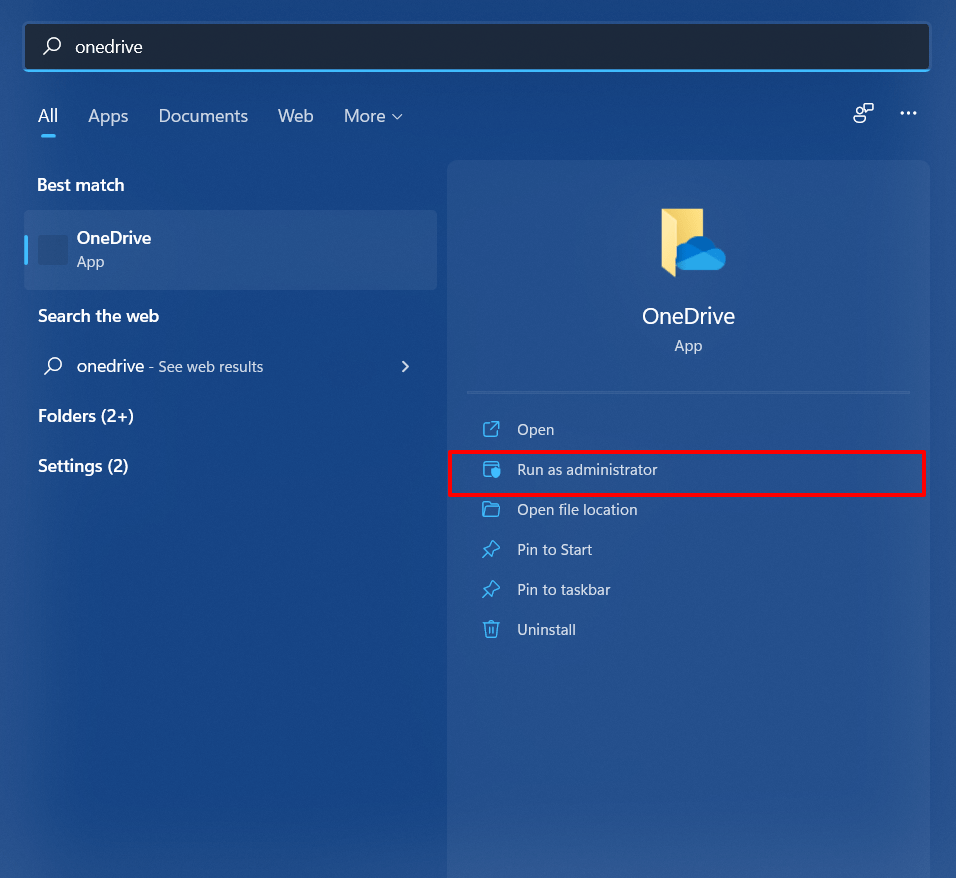 Run OneDrive as Admin