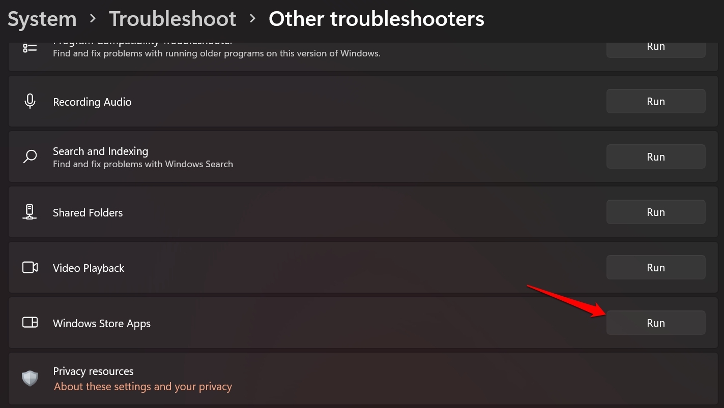 Run Windows Store Troubleshoot
