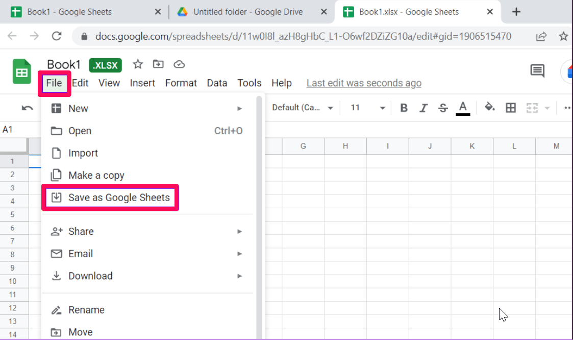 Save as Google Sheets