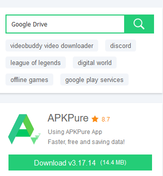 Search Google Drive on APKpure