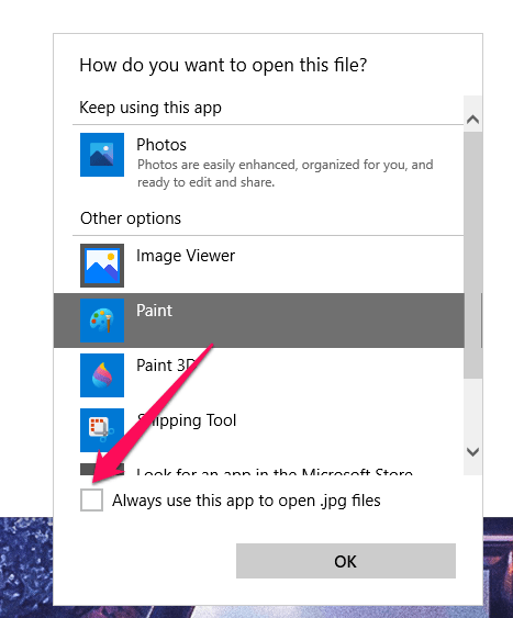 Select App to open images