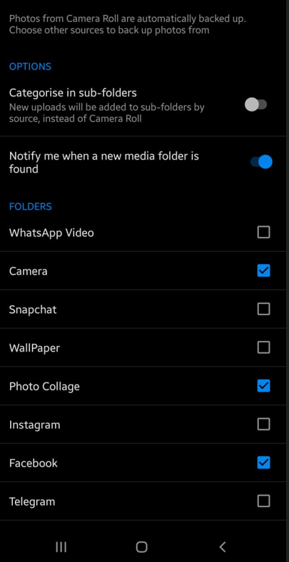 Select Folder to Backup Photos and Videos