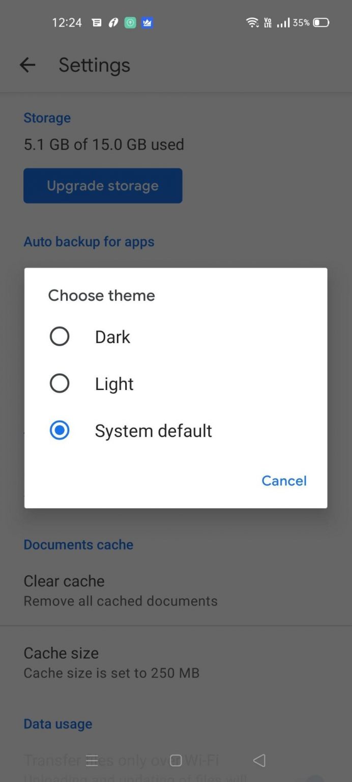 how to turn google drive dark mode