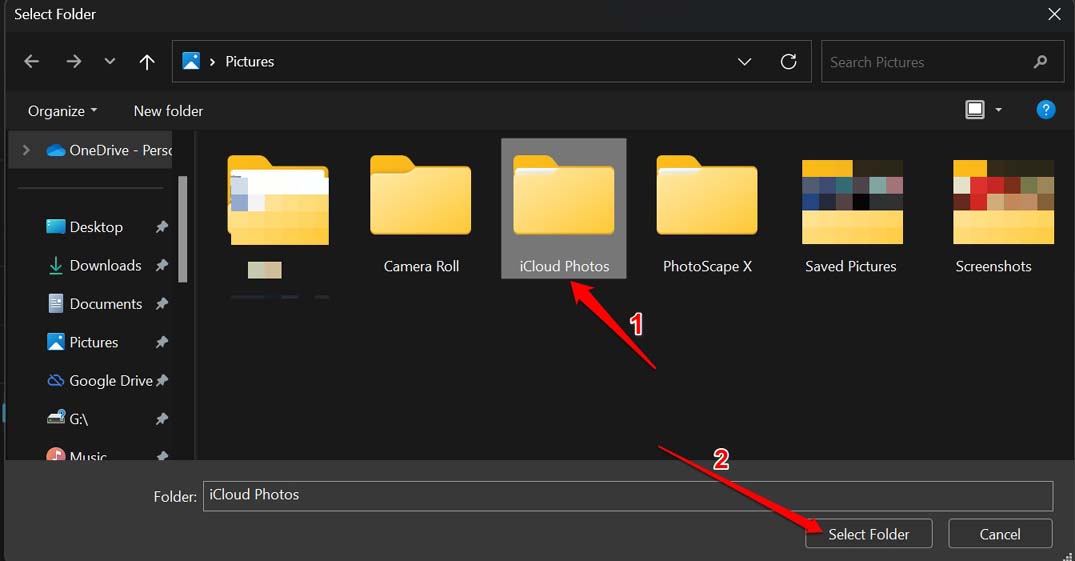 Select iCloud Photos Folder in Windows