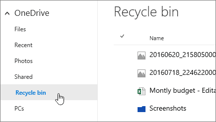 Select your account and click on the Recycle bin