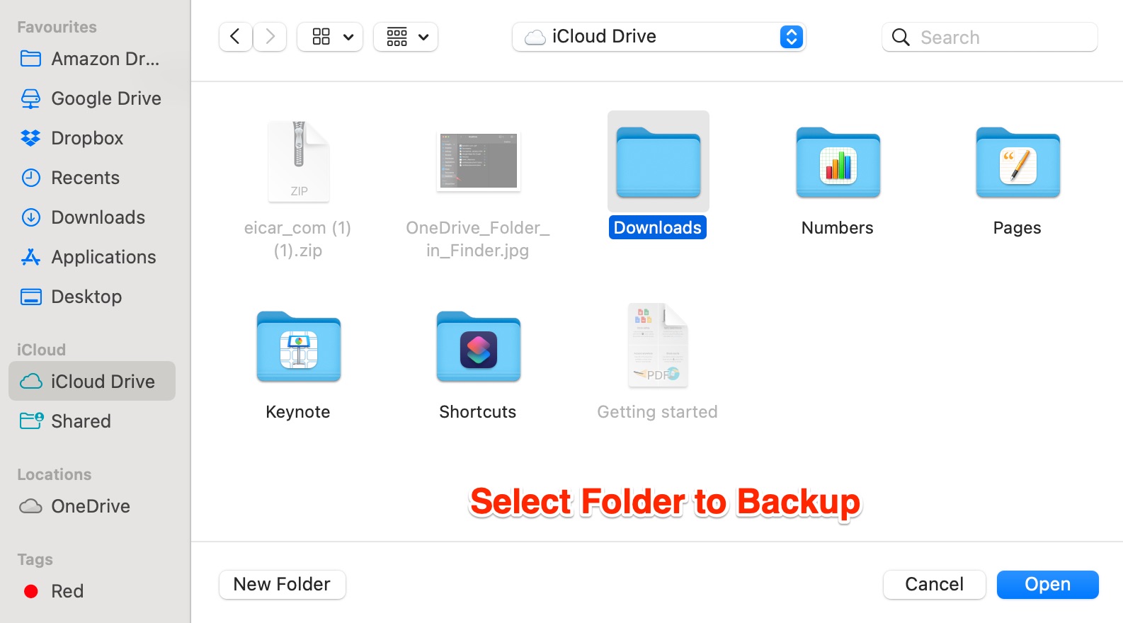 Select Folder to Backup