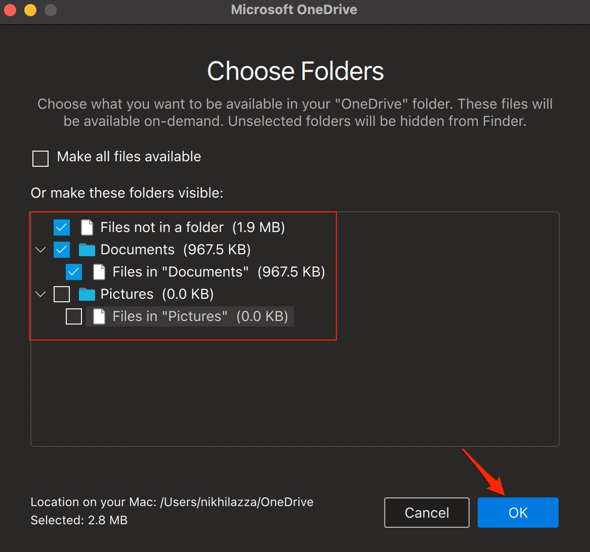 Select folders to Sync