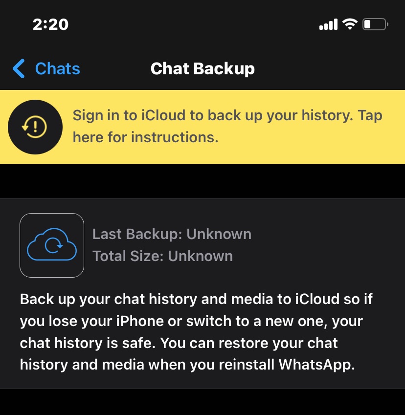 Sign in to iCloud to back up your history Error