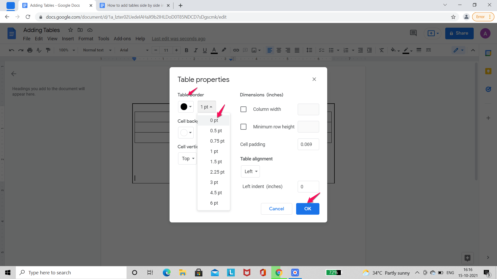 How to Add Tables Side by Side in Google Docs?