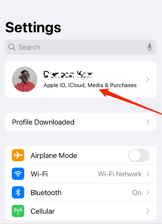 Tap on iCloud Profile