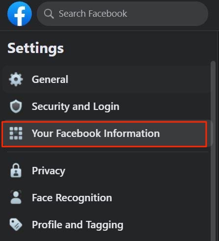Then click on Your Facebook Information