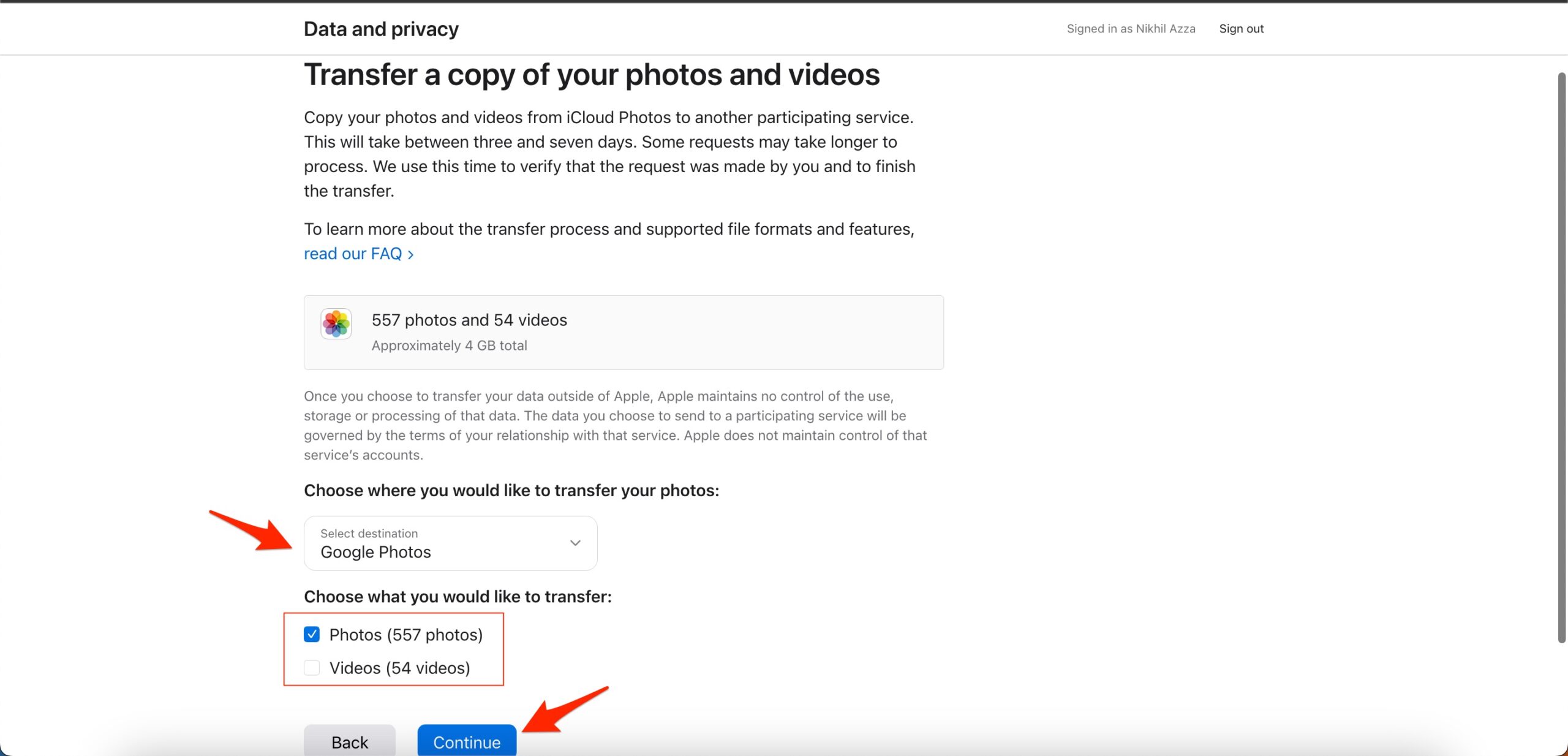 Transfer a Copy of iCloud Photos to Google Photos