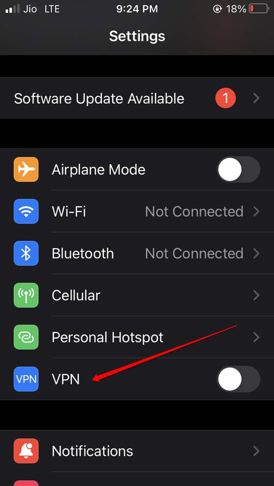 Turn OFF VPN on iPhone