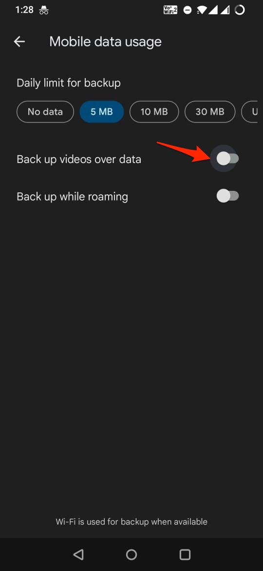 Turn OFF Back Up videos over data