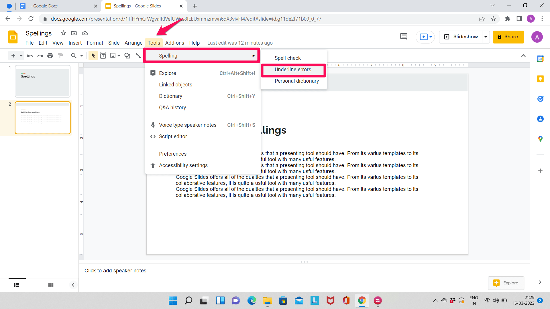 How to Use Spell Check in Google Slides   - 12