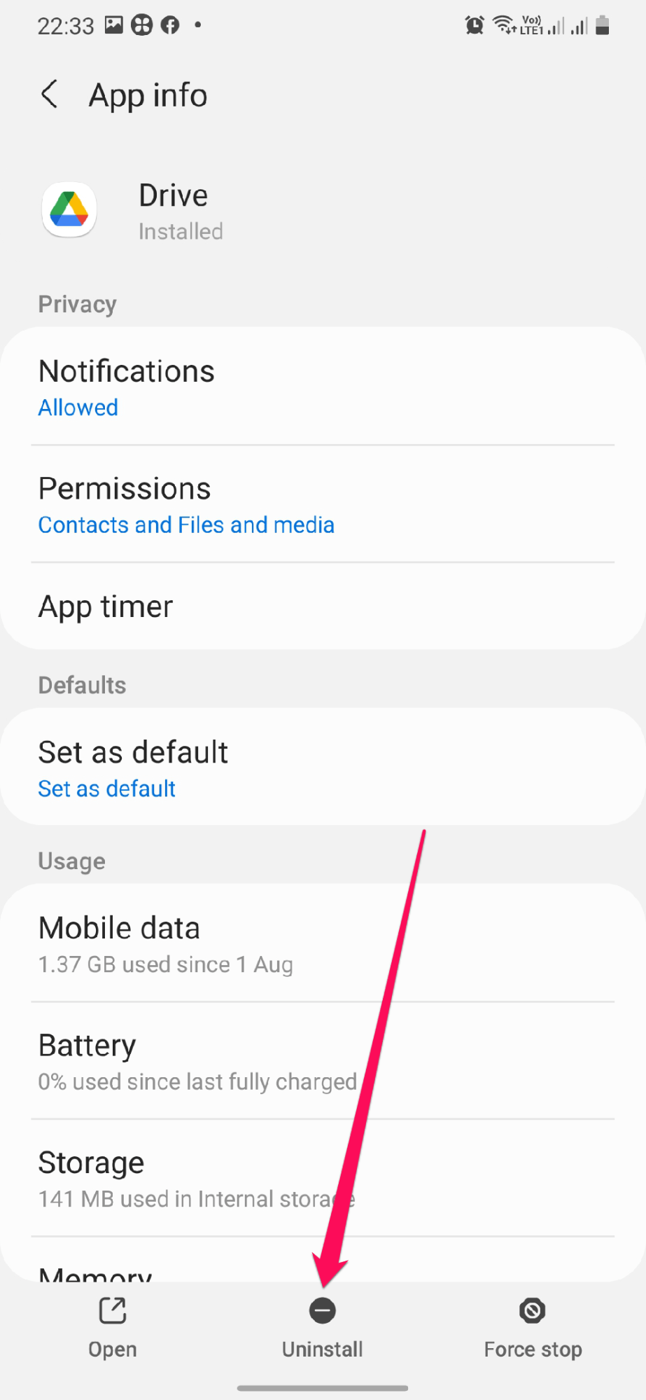 Uninstall Drive from Android Settings