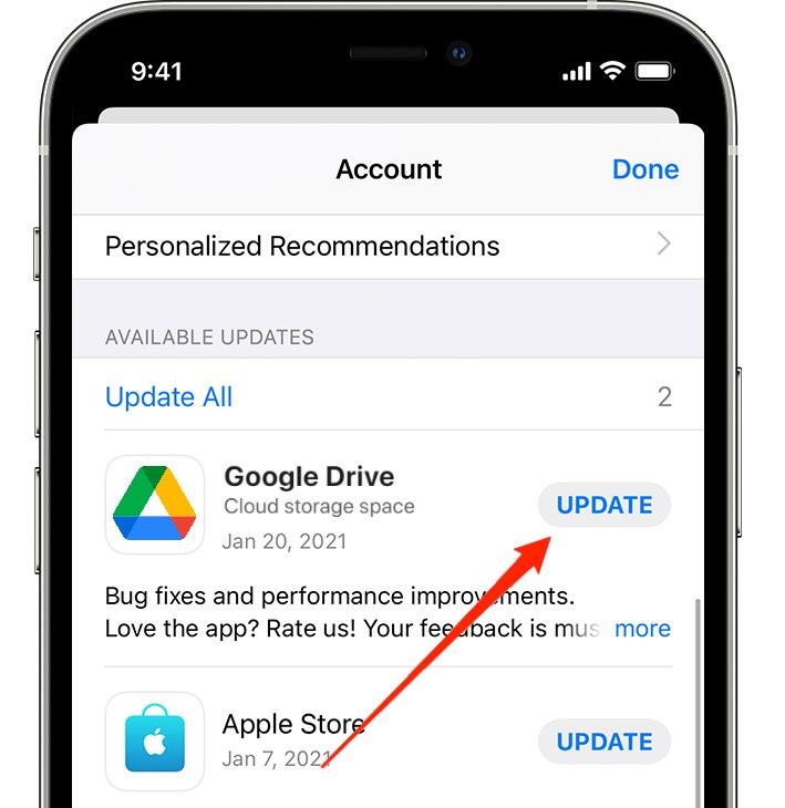 Update Google Drive iOS