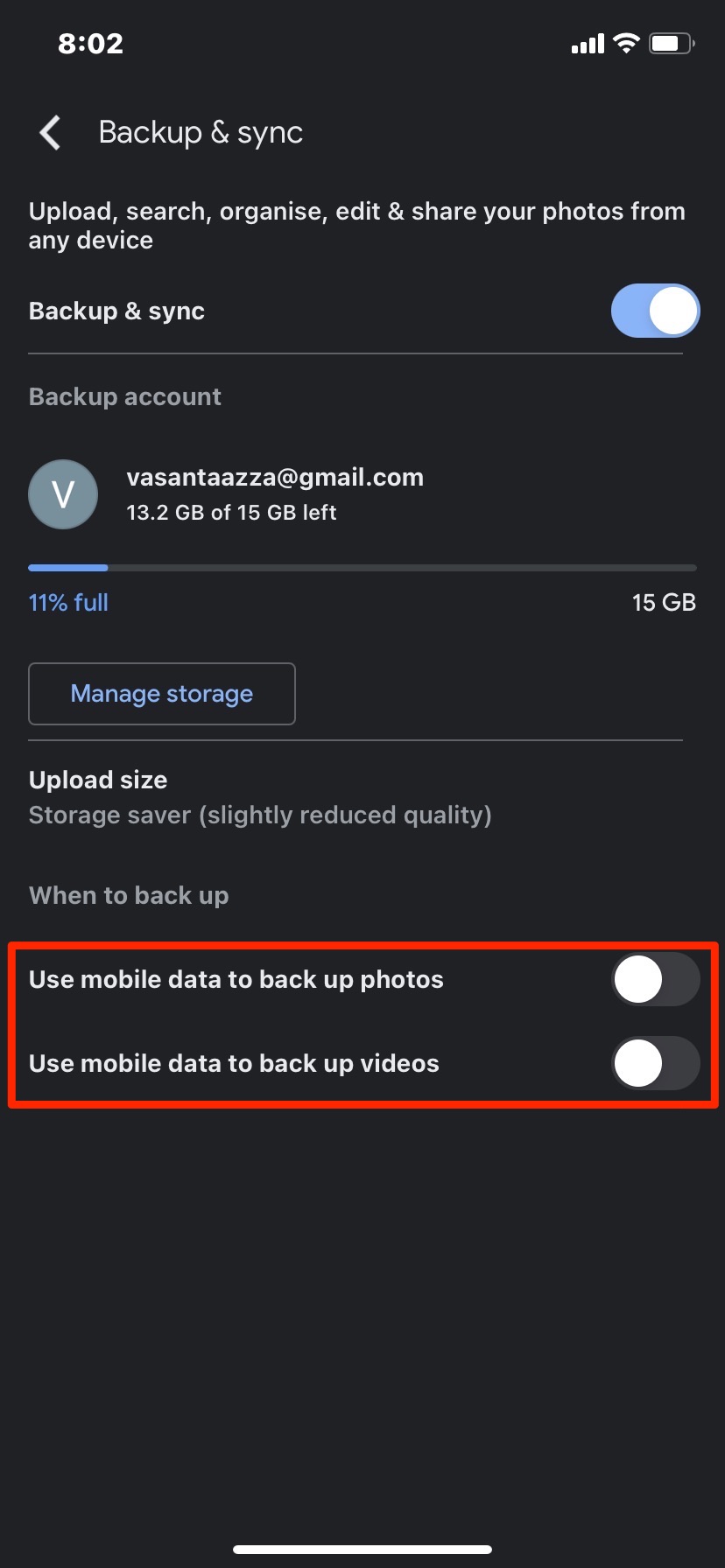 Use Mobile Data to Backup Videos