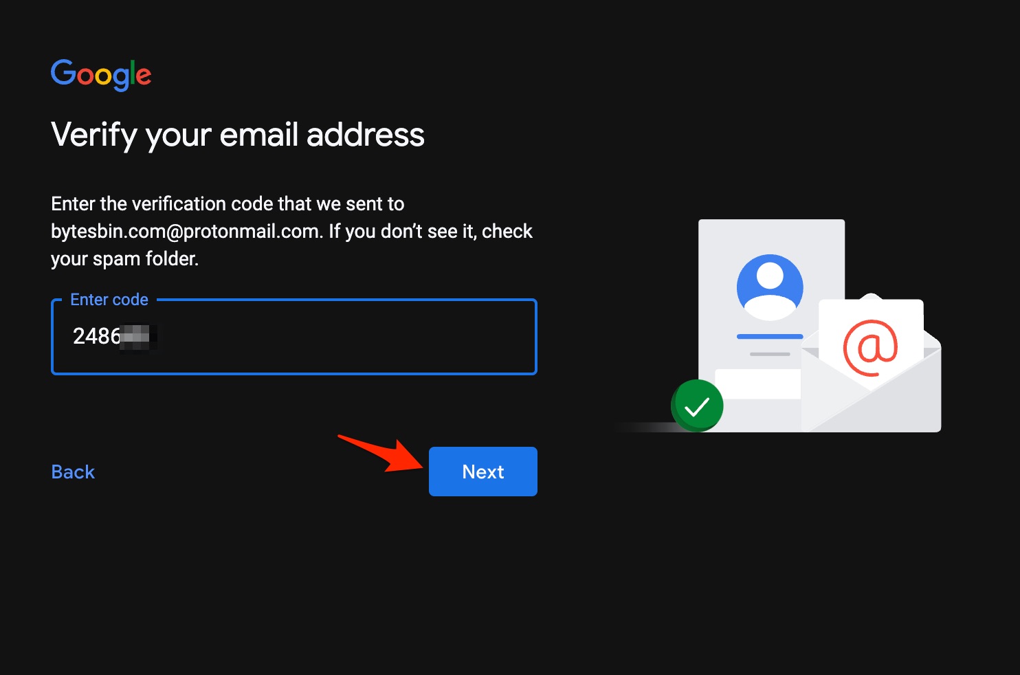 Verify Email Address using Code