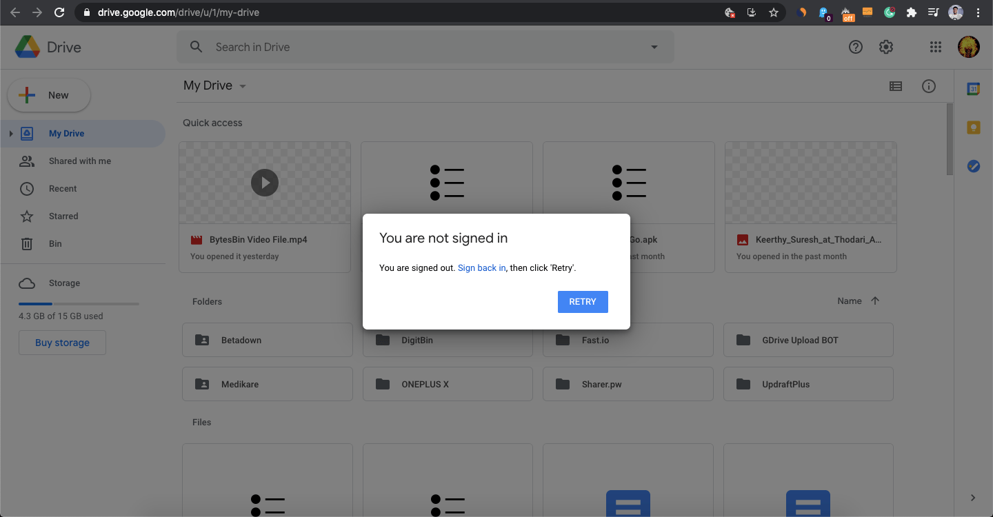You are not signed in error Google Drive