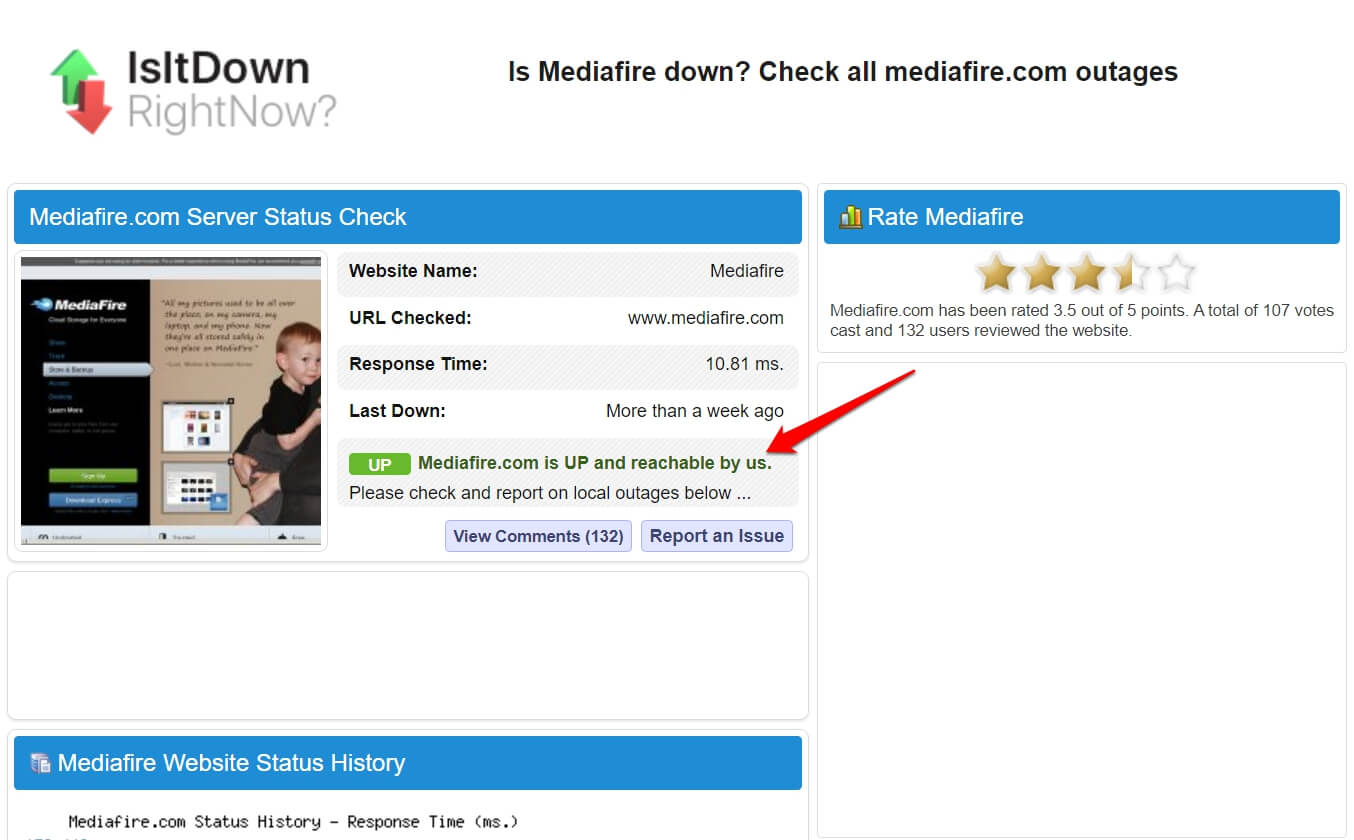 check if MediaFire server is down 