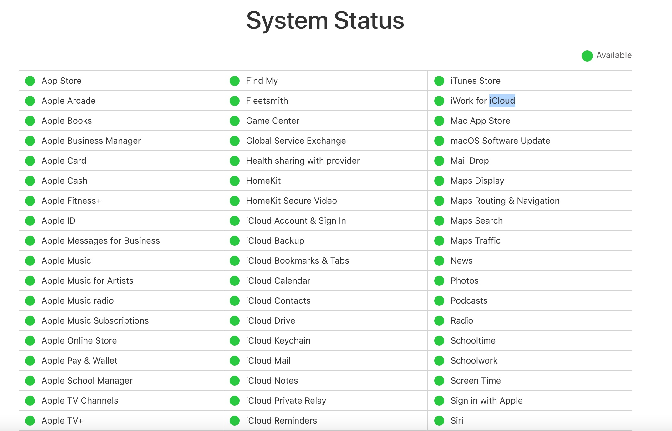 iCloud System Status