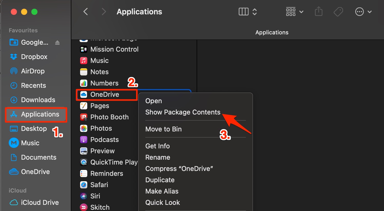 right-click OneDrive to select Show Package Contents
