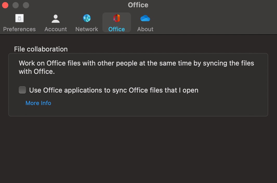 uncheck the Use Office 2016 to sync Office files that I open